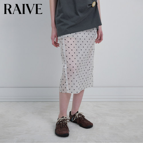 RAIVE韩系波点中长直筒半身裙