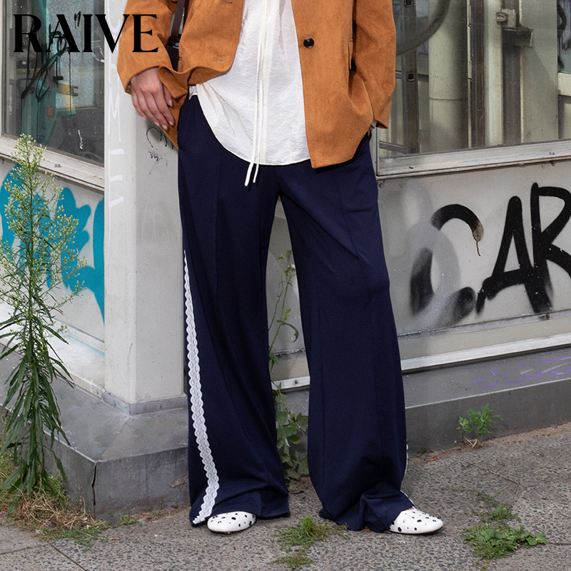 RAIVE蕾丝装饰深藏青直筒裤