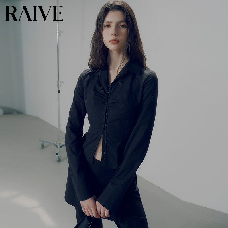 RAIVE修身收腰西装领长袖衬衫