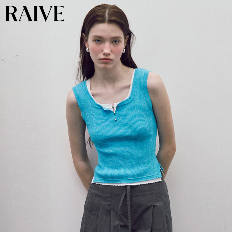 RAIVE纯色修身金属扣针织背心