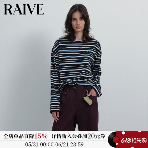 RAIVE复古学院条纹韩系长袖T恤