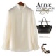 衬衣女 衬衫 穿出优雅气质 米色醋酸混纺钉扣立领荷叶袖