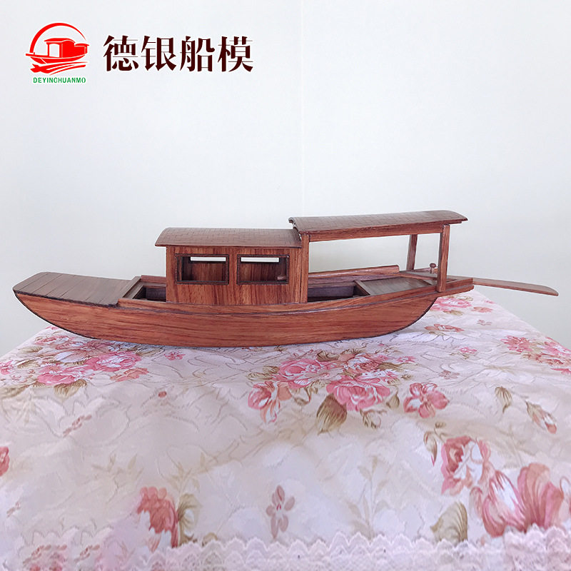 厂家供应竹泓木船高低旁小巴花35x10x13.5cm古风仿真船模摆件