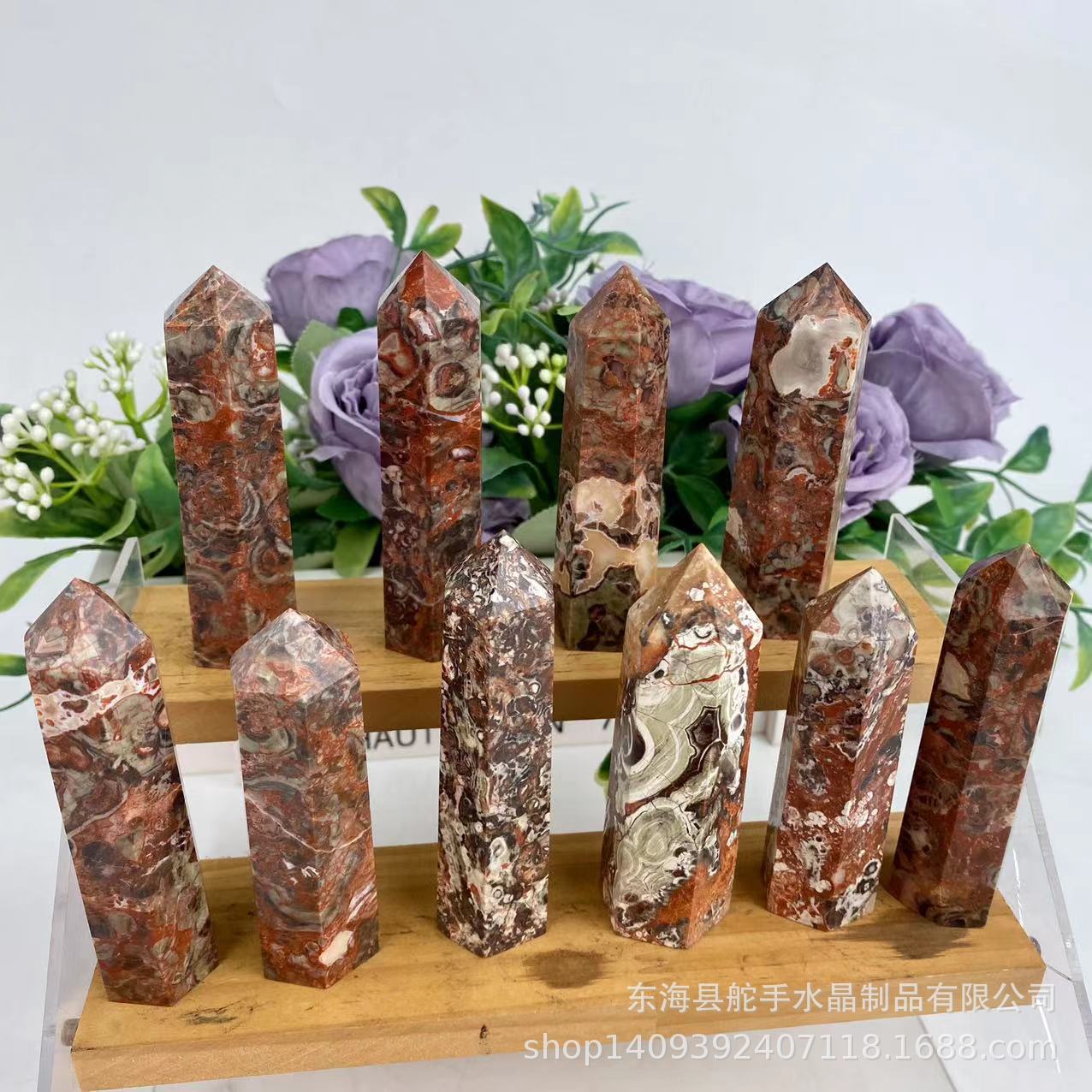 天然金钱玛瑙六棱柱原石打磨