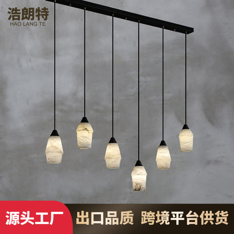 西班牙云石全铜长方形茶室吊灯现代轻奢简约设计师书房茶桌餐厅灯
