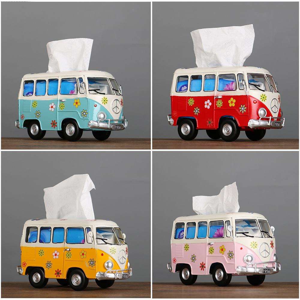 美式复古冲浪滑板巴士纸巾盒创意汽车纸巾抽纸盒铁艺模型摆件