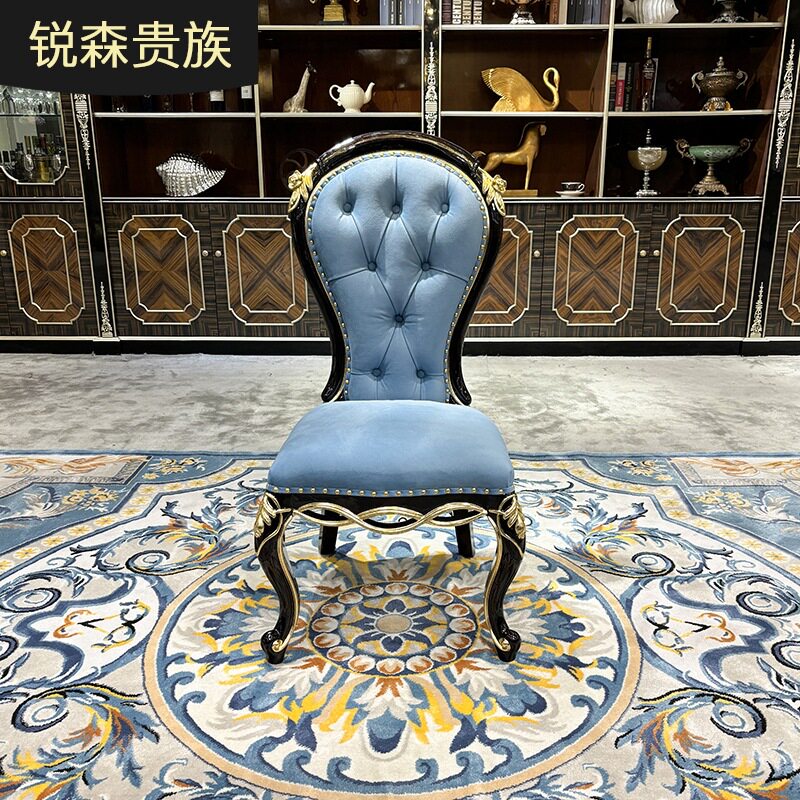 锐森贵族 法式餐椅 欧式布艺餐椅新古典酒红色实木雕花餐厅餐椅