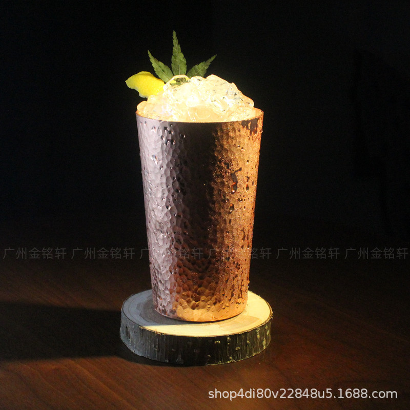 铜制薄荷朱丽普杯金属鸡尾酒杯紫铜锤点纹调酒杯莫吉托铜杯