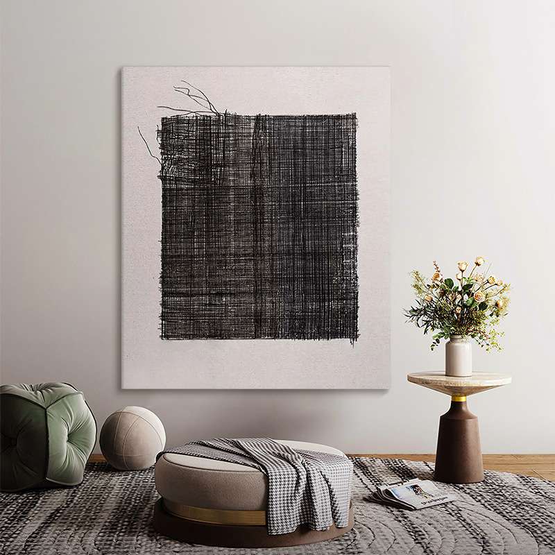 抽象黑白色块手绘玄关肌理装饰画办公室意式极简油画壁画客厅挂画图片