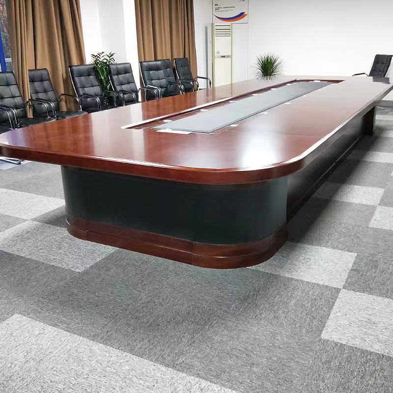 会议桌实木皮全包围多人培训桌大型椭圆形办公桌长桌洽谈桌椅组合图片