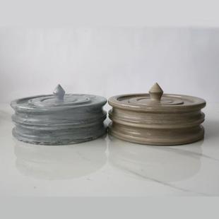 现代中式天然石材带盖烟灰缸时尚轻奢客厅家用大理石级感摆件