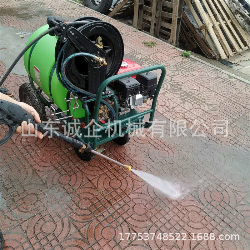 160升推车式家用高压清洗机自动卷管汽油动力商用洗地机厂家