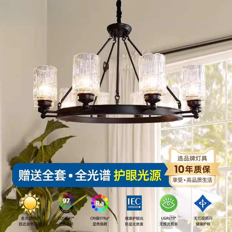 美式客厅吊灯大气餐厅吊灯卧室灯乡村饭厅复古铁艺别墅灯具灯饰