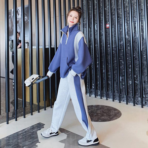韩版太空棉时尚卫衣两件套女2023春秋新款胖mm高级感休闲运动套装