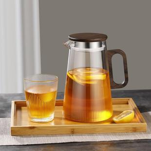玻璃冷水壶大容量家用白开水杯套装 日式 耐高温防爆茶杯木把泡茶壶