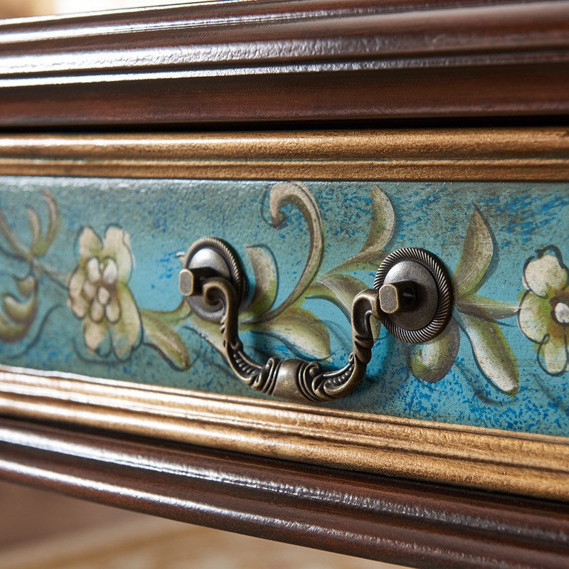 美式乡村手绘大茶几复古艺术小边几角几客厅沙发边柜花盆摆件方桌