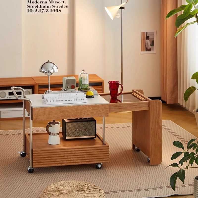 茶几实木小桌子日式樱桃木茶桌可移动小推车沙发边几岩板茶水柜,住宅家具,茶几,淘宝优惠券,粉丝福利购,淘宝优惠卷