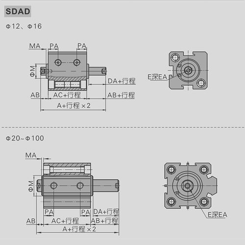 SDAD50-10 SDAD50-5 SDAD40-10 可做中轴通孔非标精准双作用缸