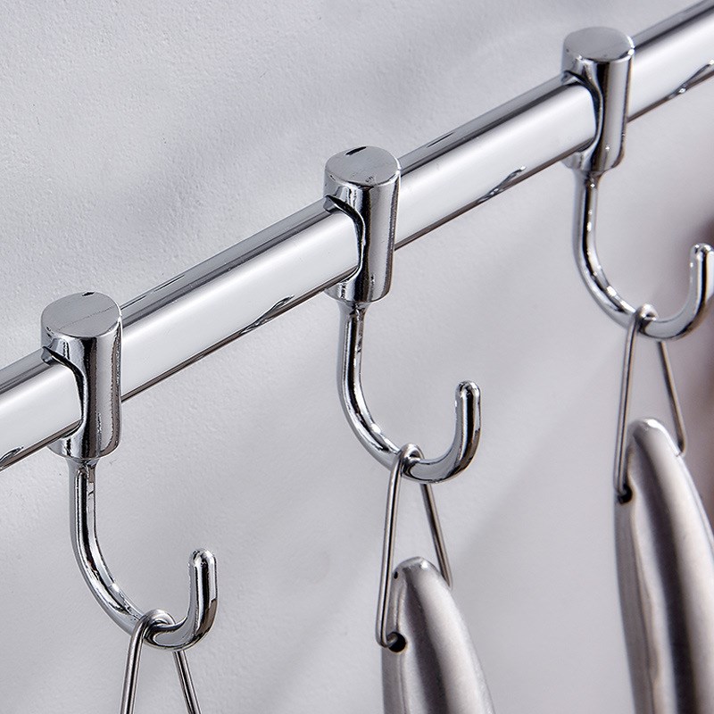 免打孔厨房杆挂杆不锈钢免钉多功能厨具挂钩壁置物横单杆墙上挂架