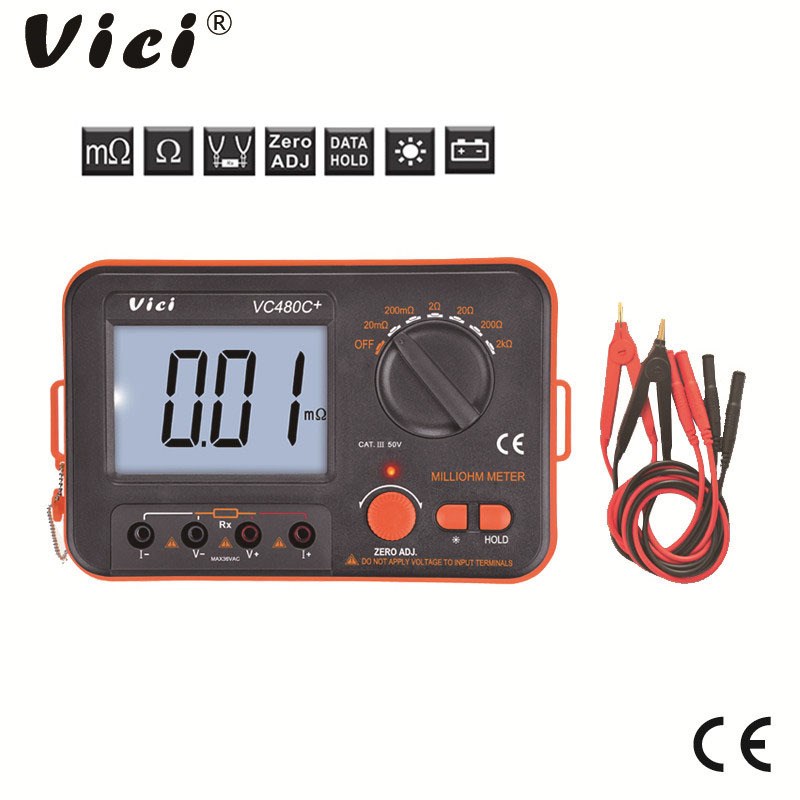 Vici 高精度宽量程数字毫欧表VC480C+ 直流低电阻测试仪微欧