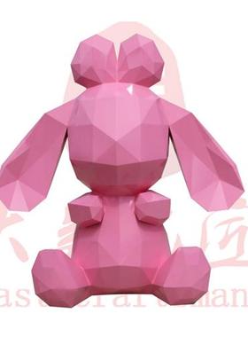 大型不锈钢卡通几何动物雕塑兔子熊考拉象定制网红美陈公仔摆件