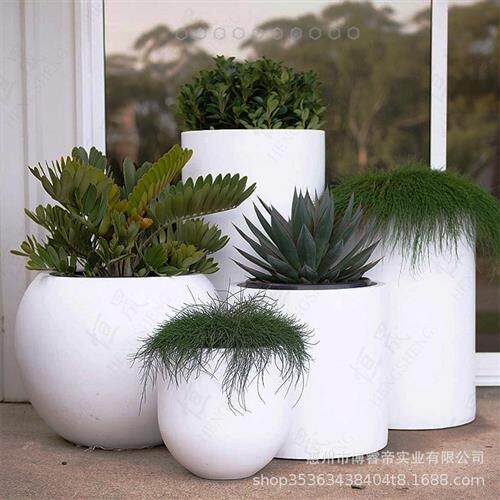玻璃钢圆柱花盆户外种植花箱商场落地花器公园大花钵酒店组合摆件