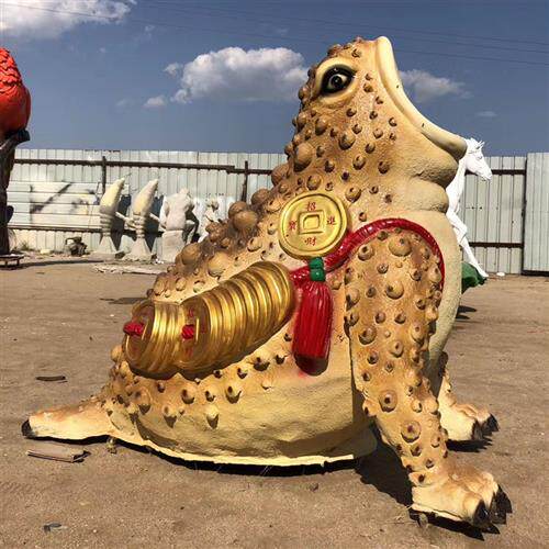 玻璃钢金蟾蜍雕塑仿铜吸金大金蟾蜍模型商场酒店大堂摆件蛤蟆雕塑