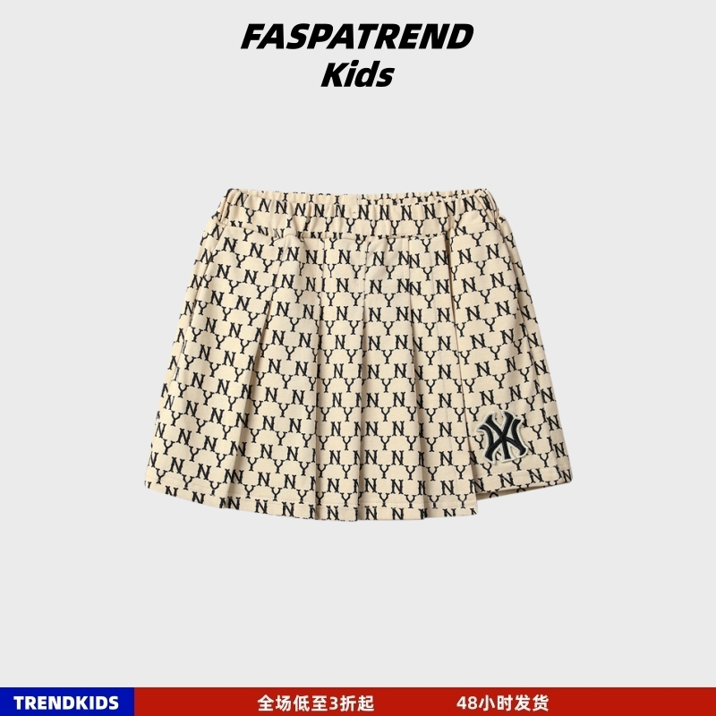 奧萊折扣兒童滿印老花百褶短褲裙