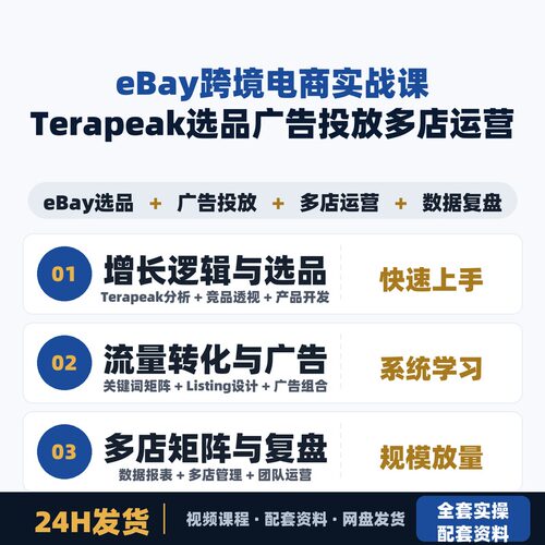 eBay跨境电商实战课Terapeak选品+广告投放+多店运营