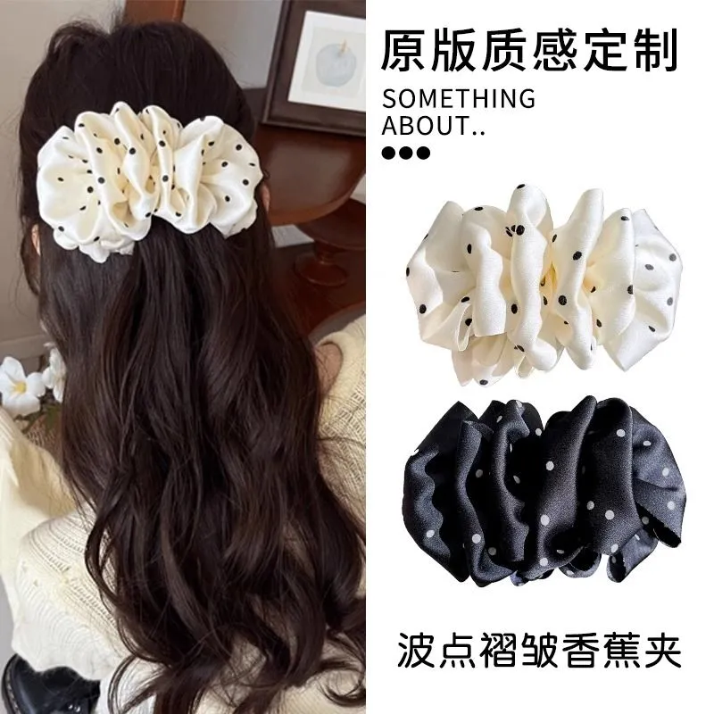 简约褶皱云朵抓夹波点泡泡夹子新款高级横夹发饰黑色精致发卡头饰
