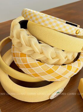 2025新款可露丽风高颅顶黄色发箍女洗脸外出网红百搭海绵头箍宽边