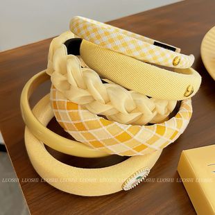 2025新款可露丽风高颅顶黄色发箍女洗脸外出网红百搭海绵头箍宽边