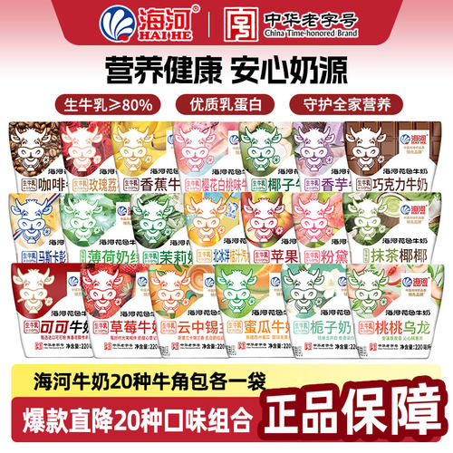 海河牛奶20袋*220ml20种口味各一袋儿童学生早餐奶风味奶