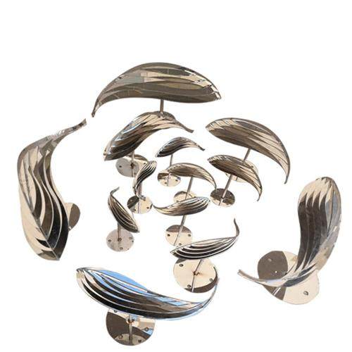 不锈钢小鱼雕塑金属抽象剪纸镜面鱼花园房子水景创意装饰饰品,家居饰品,装饰摆件,淘宝优惠券,粉丝福利购,淘宝优惠卷