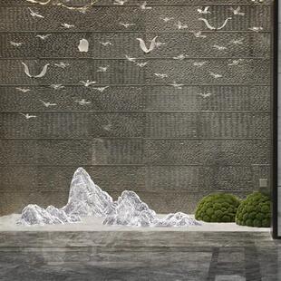 透明树脂假山金箔摆件会所售楼处别墅桌面装饰软装山形雕塑装饰品