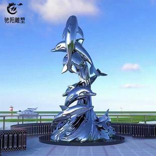 不锈钢海豚雕塑定制发光鲸鱼户外公园镜面异形动物玻璃钢小品摆件