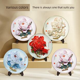 洛阳李学武牡丹瓷盘摆件陶瓷办公室送领导高档礼品精品8寸单花