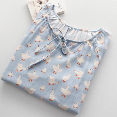 卡通大白鹅睡裙女款春夏季纯棉纱布薄款宽松连衣裙子家居服睡衣