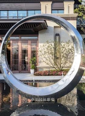 不锈钢月亮圆环雕塑定制大型镜面发光月牙园林水景创意装饰摆件