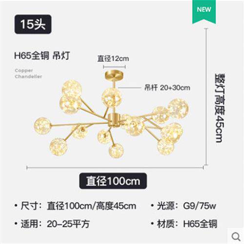 全铜客厅吊灯北欧创意满天星灯具现代简约网红分子餐厅卧室灯