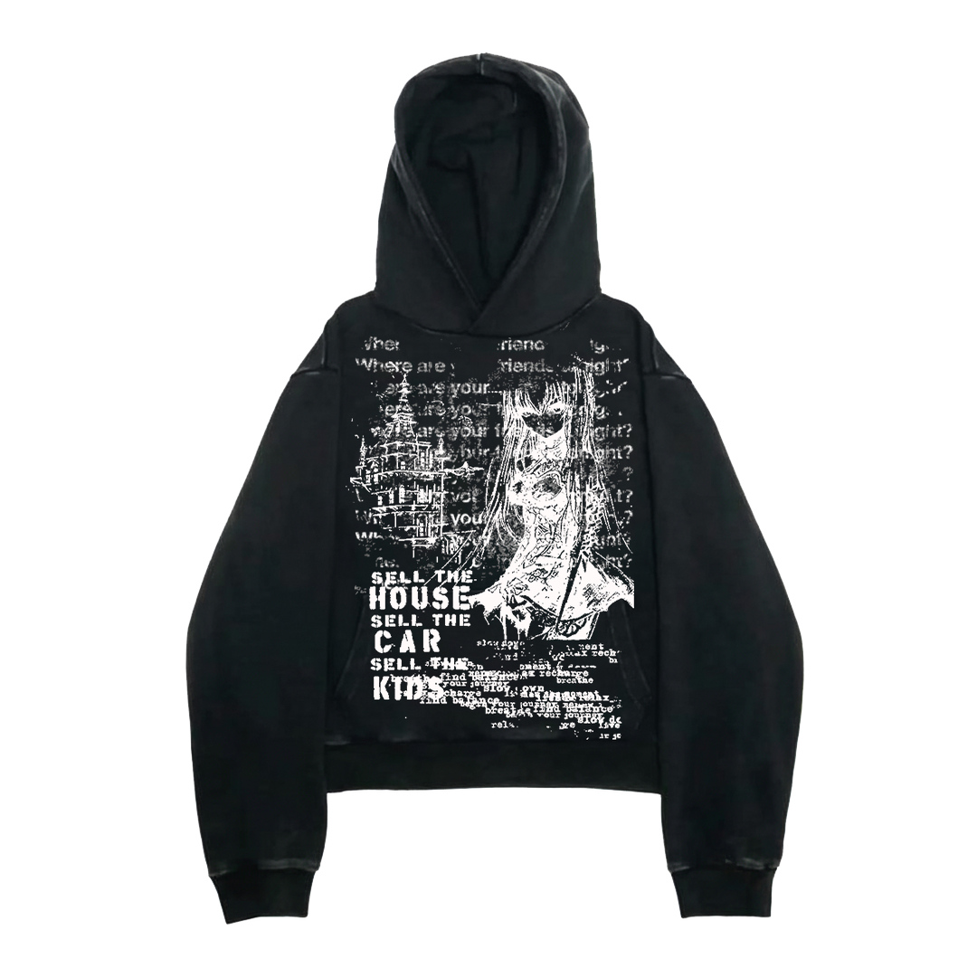 十卟 SHIBU 阴郁风漫画少女机车穿搭轻亚文化叛逆男女同款棉卫衣