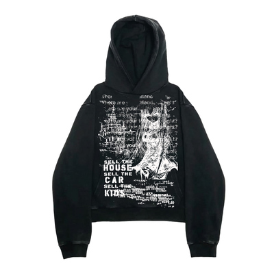 十卟 SHIBU 阴郁风漫画少女机车穿搭轻亚文化叛逆男女同款棉卫衣