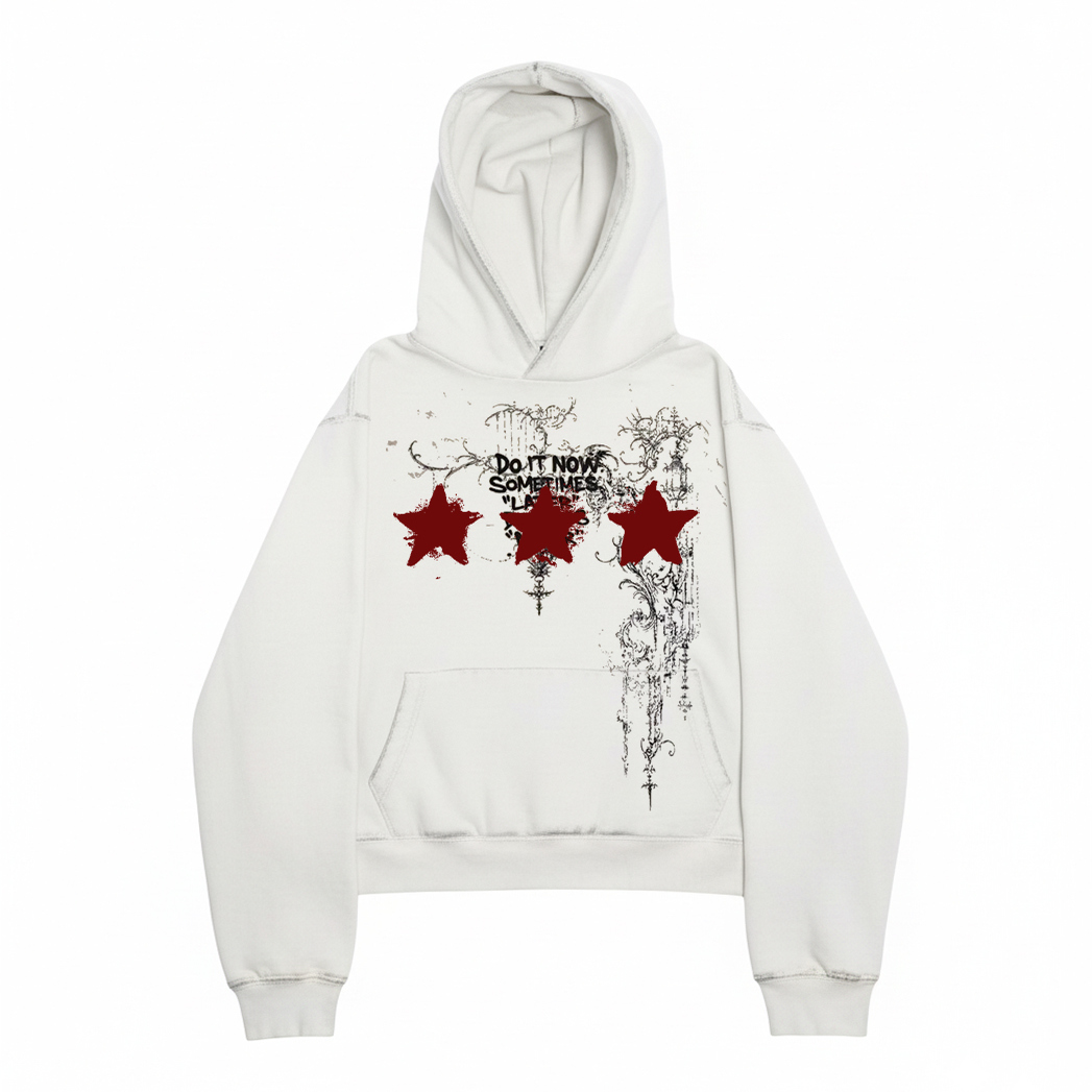 十卟 SHIBU 金属感机能风红色星星黑红穿搭轻亚风格图鉴圆领卫衣