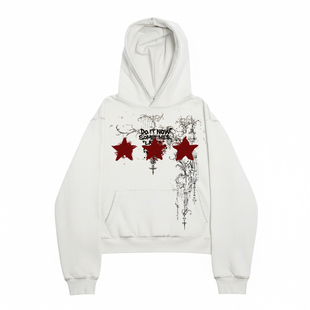 十卟 SHIBU 金属感机能风红色星星黑红穿搭轻亚风格图鉴圆领卫衣