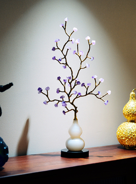 东方禧紫水晶黄铜玉石陶瓷葫芦摆件客厅玄关电视柜装饰品乔迁新居