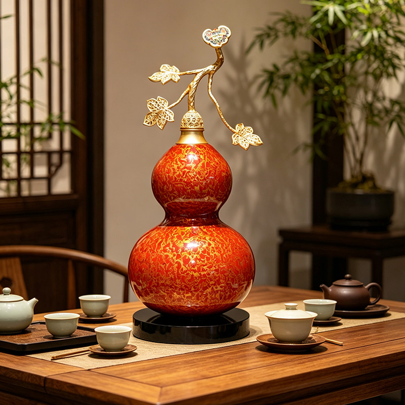 如意花丝葫芦摆件大漆黄铜家居客厅装饰品办公室桌面开业乔迁礼品