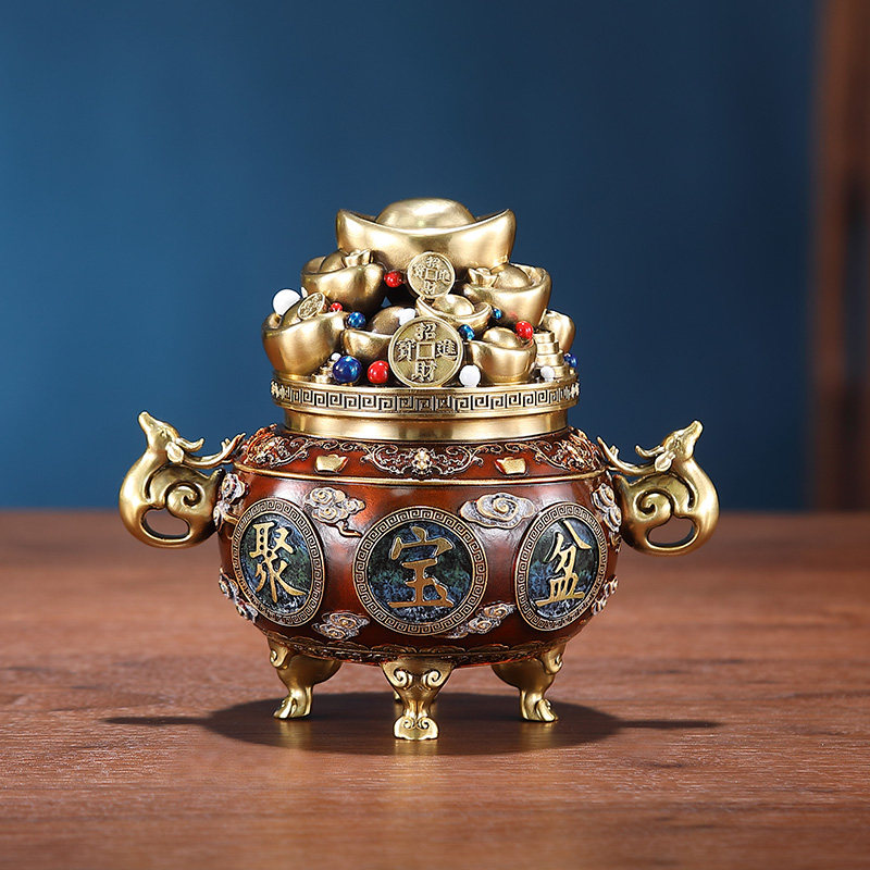 黄铜聚宝盆摆件招财家居客厅风水店铺收银柜台装饰品工艺开业礼品
