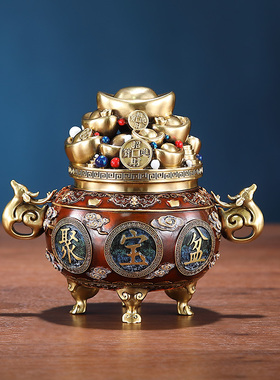 黄铜聚宝盆摆件招财家居客厅风水店铺收银柜台装饰品工艺开业礼品