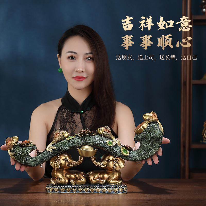 东方禧吉祥如意全铜摆件大象招财客厅玄关酒柜装大气乔迁礼品