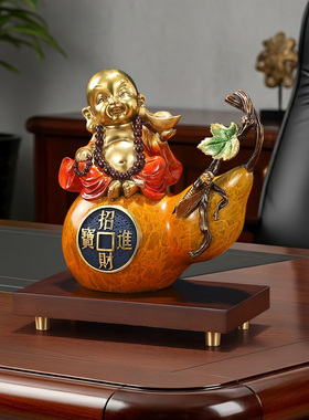 招财进宝铜葫芦摆件高档玄关老板办公室桌面装饰店铺乔迁开业礼物